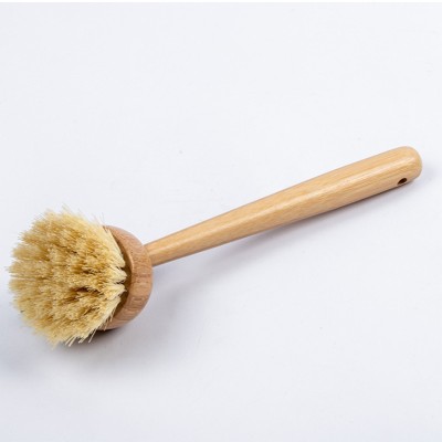 Long handle Natural sisal hemp wooden pot brush washing brush for cleaning kitchen