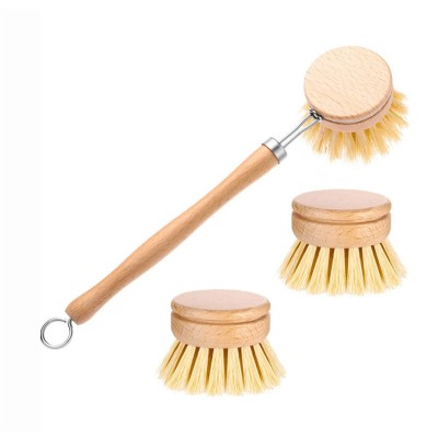 Long handle Natural round sisal hemp+wood kitchen brush pot cleaning brush