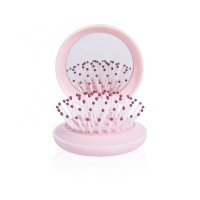 New popular massage hair brush travel portable round pink foldable comb with mirror