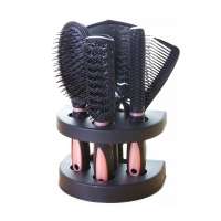 Hot Selling Ladies 5 pcs Plastic Hair Care Styling Tool Massage Mirror And Comb With Base Holder Set For Home